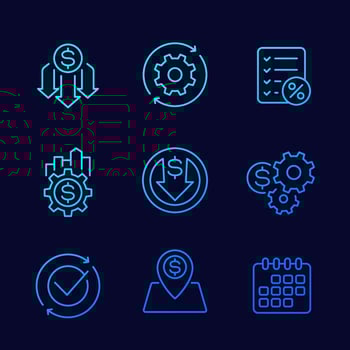 cost effective, financial efficiency line icons set vector