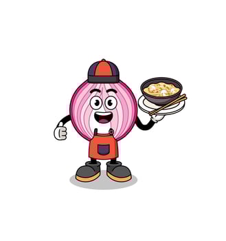 Illustration of sliced onion as an asian chef vector
