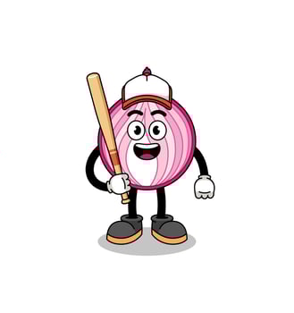 sliced onion mascot cartoon as a baseball player vector