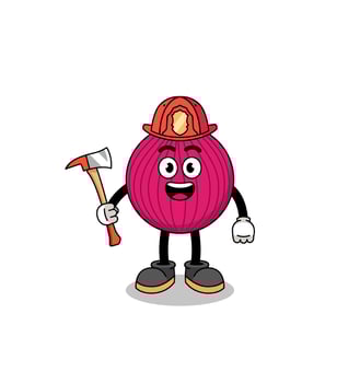 Cartoon mascot of onion red firefighter vector