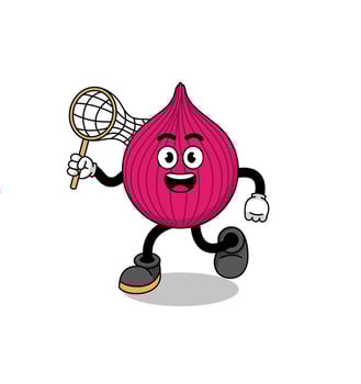 Cartoon of onion red catching a butterfly vector