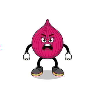 onion red cartoon illustration with angry expression vector