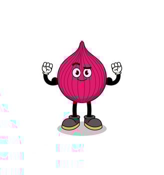 Mascot cartoon of onion red posing with muscle vector