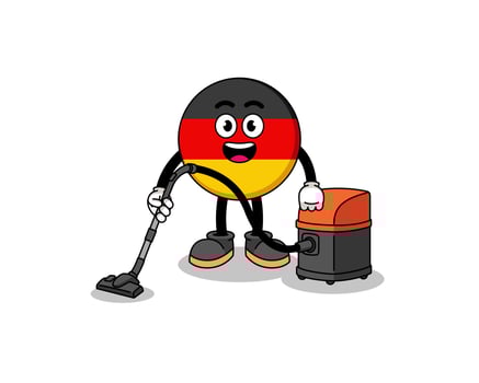 Character mascot of germany flag holding vacuum cleaner vector