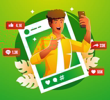 young man selfie and social media post vector