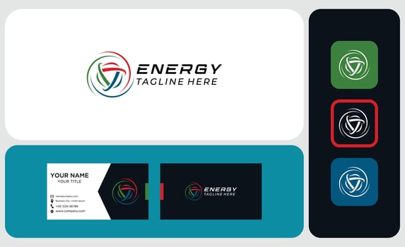 Package of business card and logo design. Abstract flat miinimalist energy logo vector