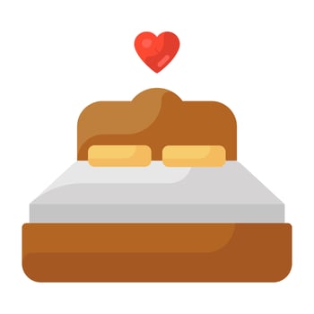 Wedding bed, flat icon of king size bed vector