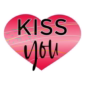 Romantic quote for Valentines day cards and prints. Kiss you        black ink calligraphy at pink heart. T shirt print design, typography poster. vector