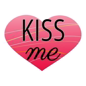 Romantic love slogan  vector illustration. Kiss You. Black letter on gradient pink heart. Valentines Day phrase. Poster, banner, greeting card design element.