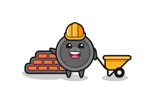 Cartoon character of barbell plate as a builder vector