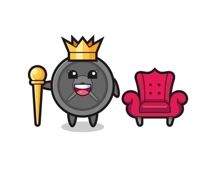 Mascot cartoon of barbell plate as a king vector