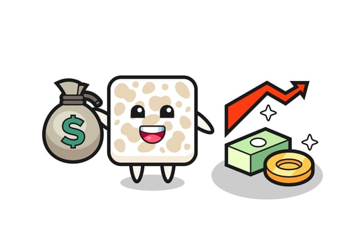 tempeh illustration cartoon holding money sack vector