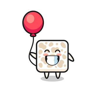 tempeh mascot illustration is playing balloon vector