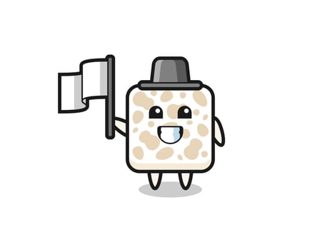 Cartoon character of tempeh holding a flag vector