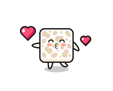 tempeh character cartoon with kissing gesture vector