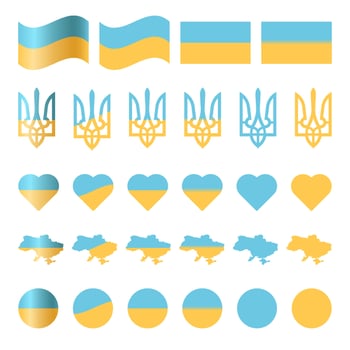 Set of Vector Symbols of Ukraine in Colors of Ukrainian Flag