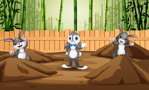 Funny three of bunnies in the farm vector