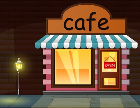A cafe in the night background illustration vector