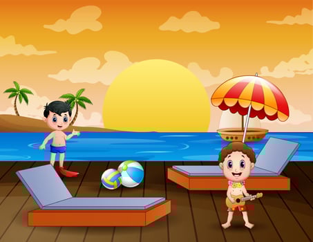Happy vacation boys on the sea illustration vector