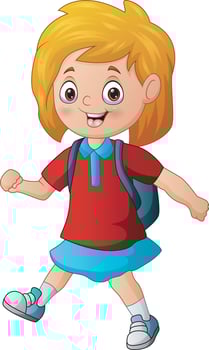 Happy cute girl walking to school vector