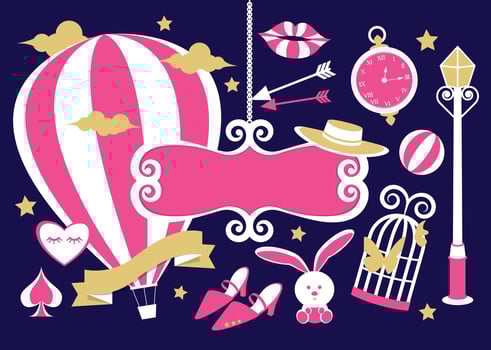 cute girly night theme graphic elements vector set