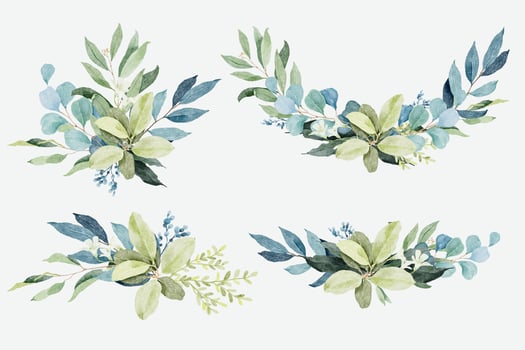Set of Green Leaves Bouquets in Watercolor Style vector