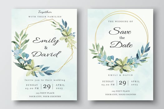 Greenery Wedding Invitation Templates vector