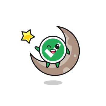 illustration of check mark cartoon sitting on the half moon vector
