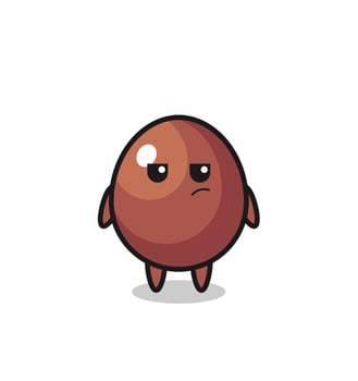cute chocolate egg character with suspicious expression vector