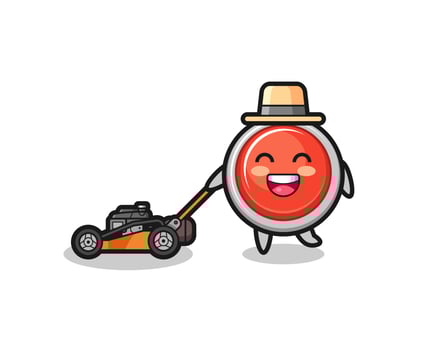 illustration of the emergency panic button character using lawn mower vector