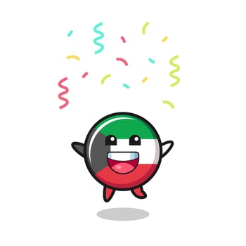 happy kuwait flag mascot jumping for congratulation with colour confetti vector