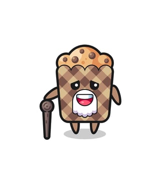 cute muffin grandpa is holding a stick vector