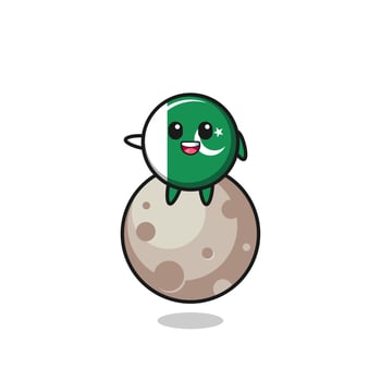 illustration of pakistan flag cartoon sitting on the moon vector