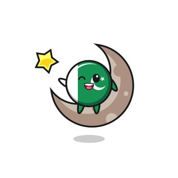 illustration of pakistan flag cartoon sitting on the half moon vector