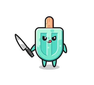 cute popsicles mascot as a psychopath holding a knife vector