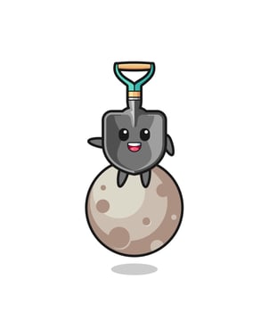 illustration of shovel cartoon sitting on the moon vector