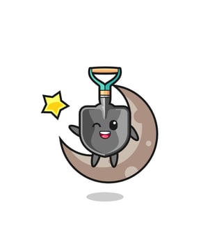 illustration of shovel cartoon sitting on the half moon vector