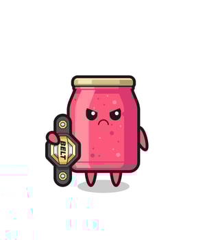 strawberry jam mascot character as a MMA fighter with the champion belt vector
