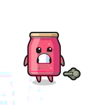 the illustration of the strawberry jam cartoon doing fart vector