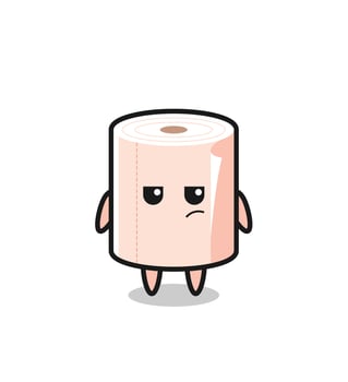 cute tissue roll character with suspicious expression vector