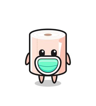 cute tissue roll cartoon wearing a mask vector