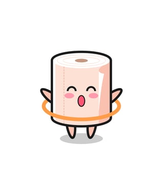 cute tissue roll cartoon is playing hula hoop vector
