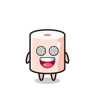 cute tissue roll character with hypnotized eyes vector