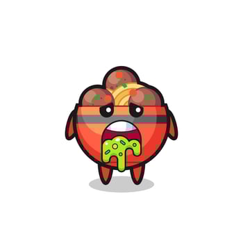 the cute meatball bowl character with puke vector