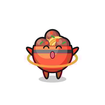 cute meatball bowl cartoon is playing hula hoop vector