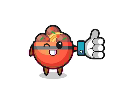 cute meatball bowl with social media thumbs up symbol vector