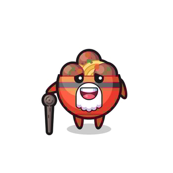 cute meatball bowl grandpa is holding a stick vector