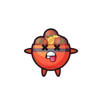 character of the cute meatball bowl with dead pose vector