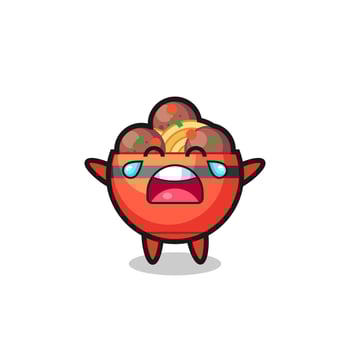 the illustration of crying meatball bowl cute baby vector