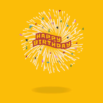 Happy birthday lettering with sunburst design vector illustration